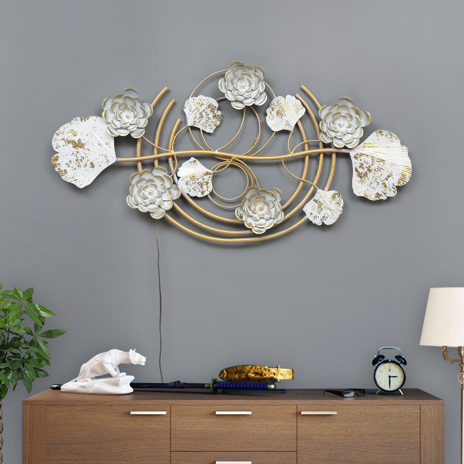 Dual Colored FloralbWall Art With LED Light - front_view