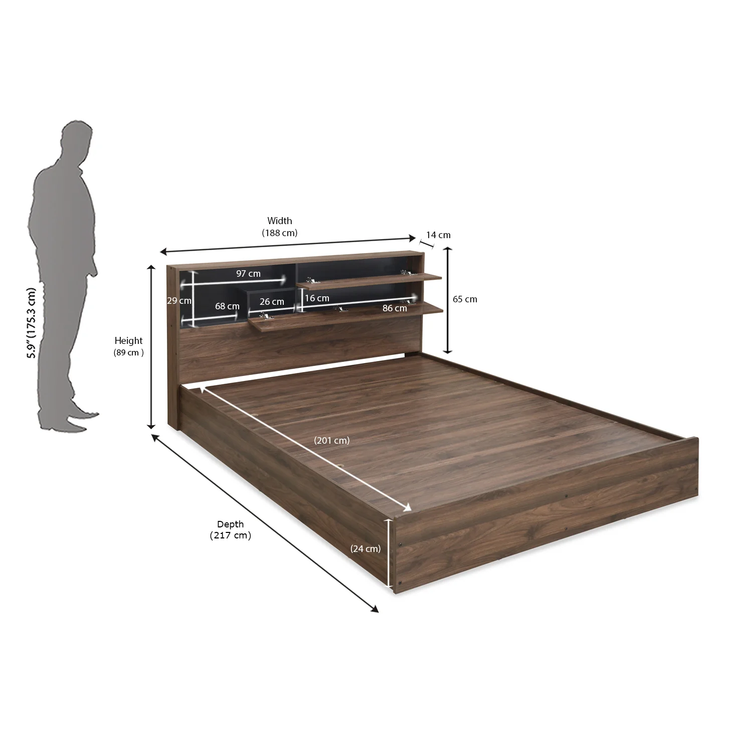 Exquisite King Bed With Headboard Storage (Wenge) - right_view