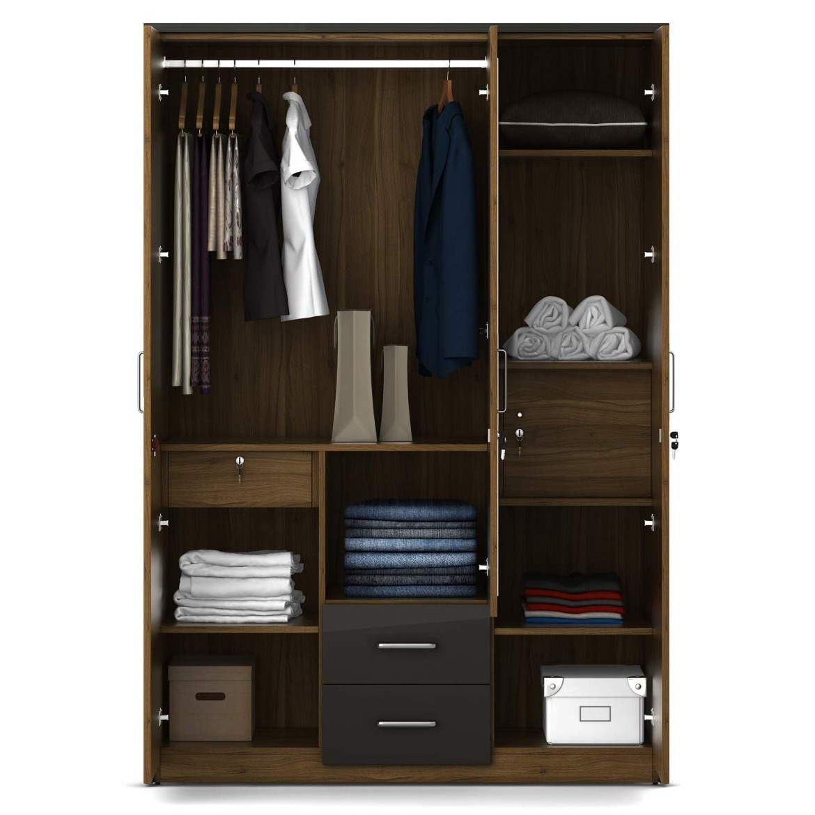 Sapporo Triple Door Engineered Wood Wardrobe - front_view