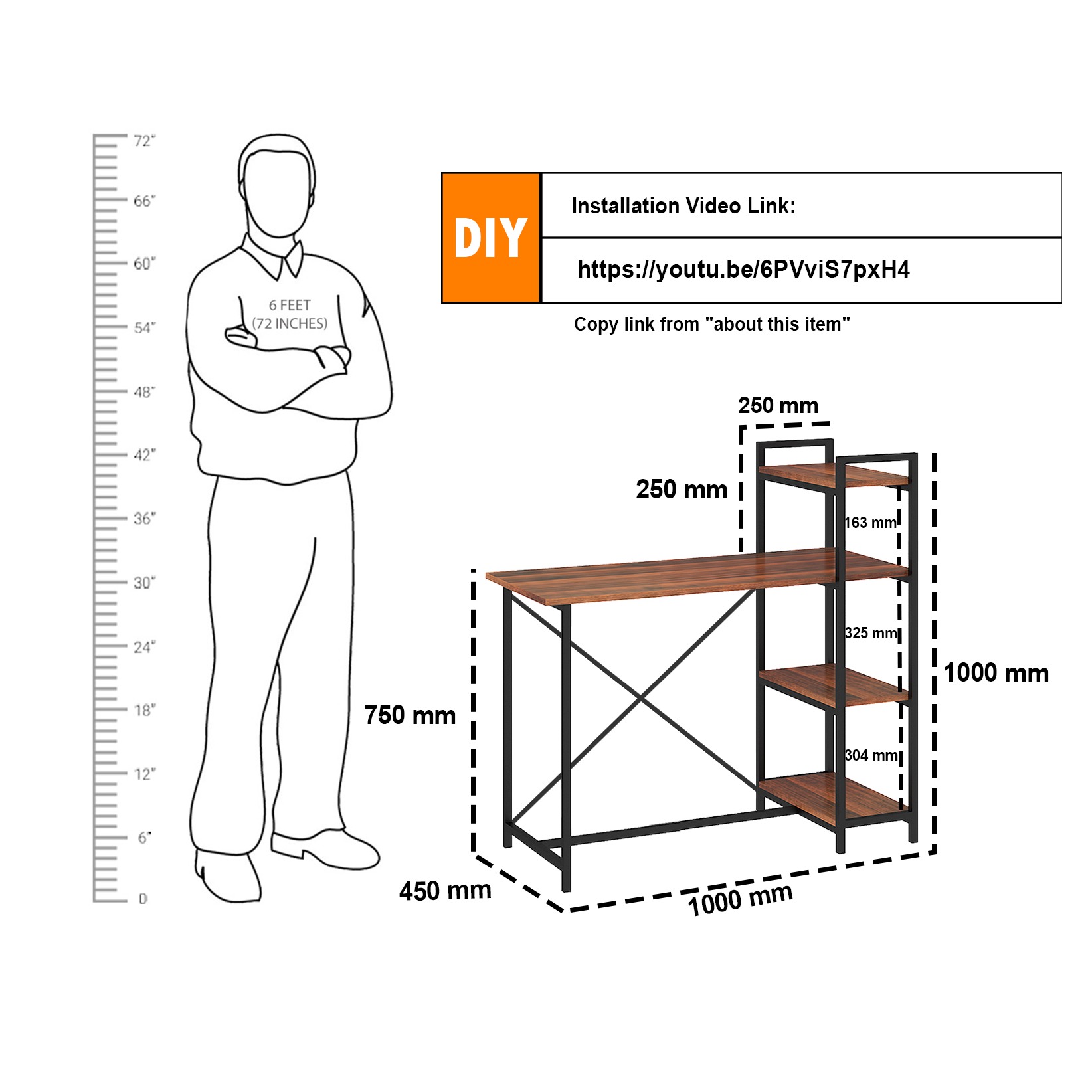 Tauras Wood & Metal Finish Study Table - rear_view