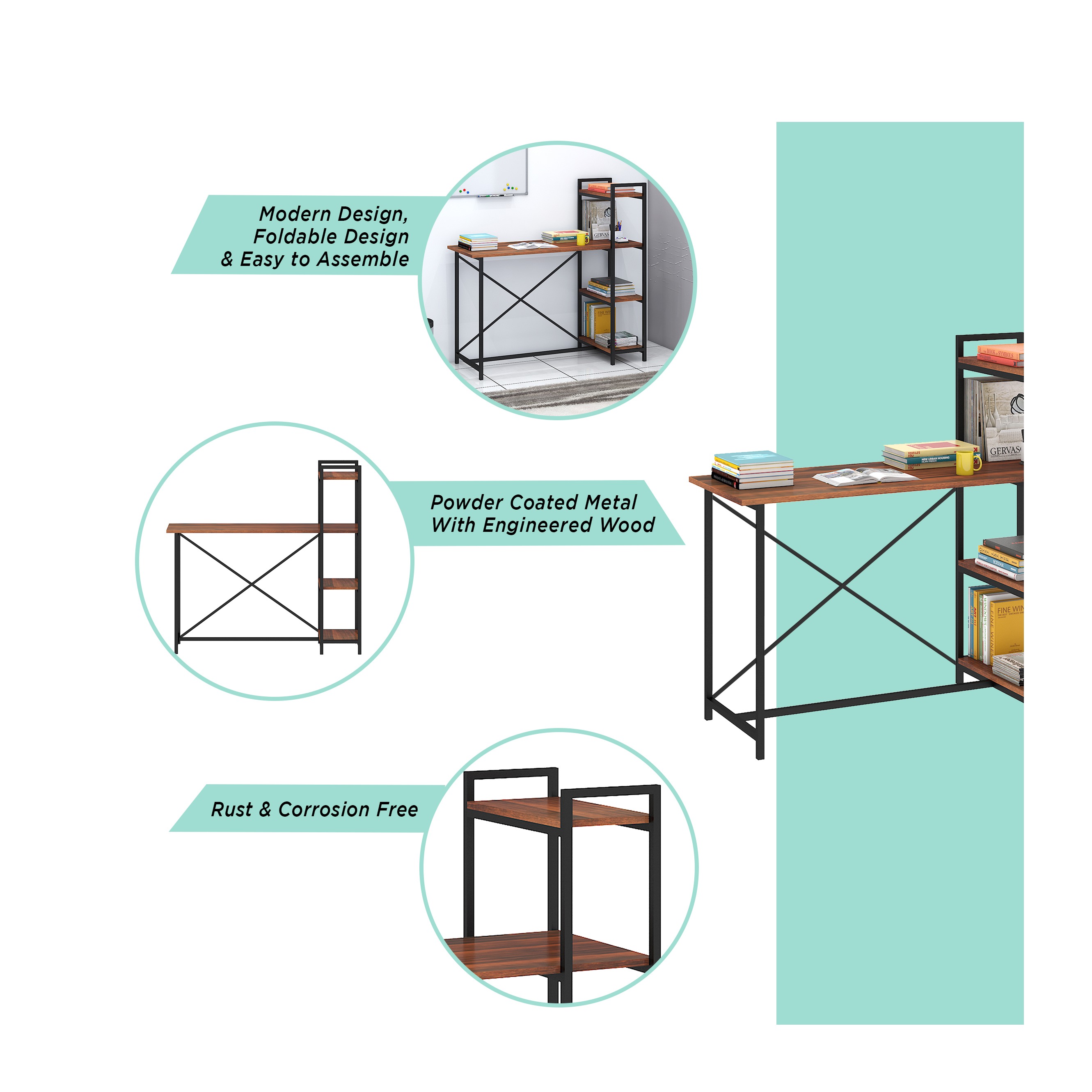 Tauras Wood & Metal Finish Study Table - left_view