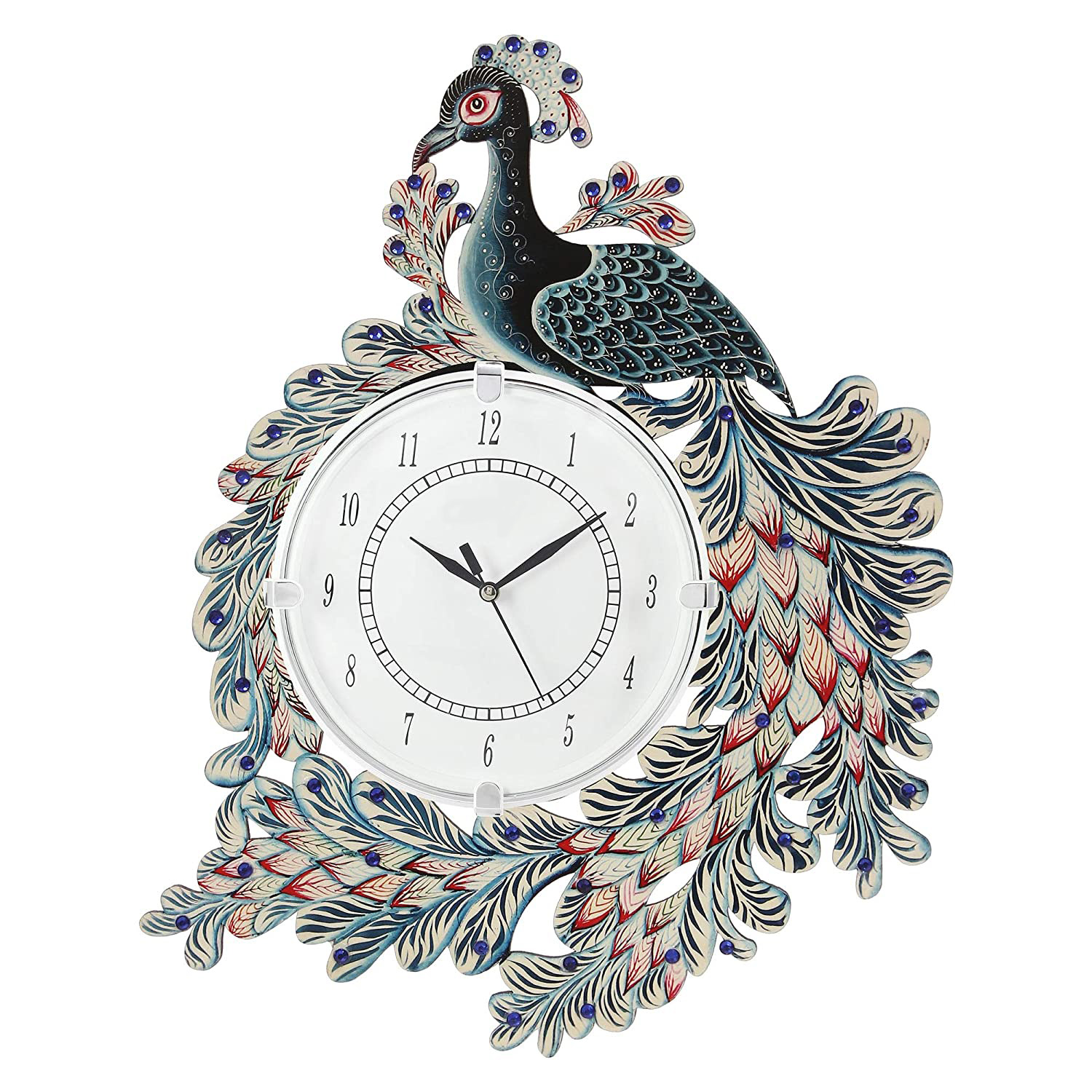 Wooden Antique Wall Clock peacock handpainted for Home wall Decor - left_view