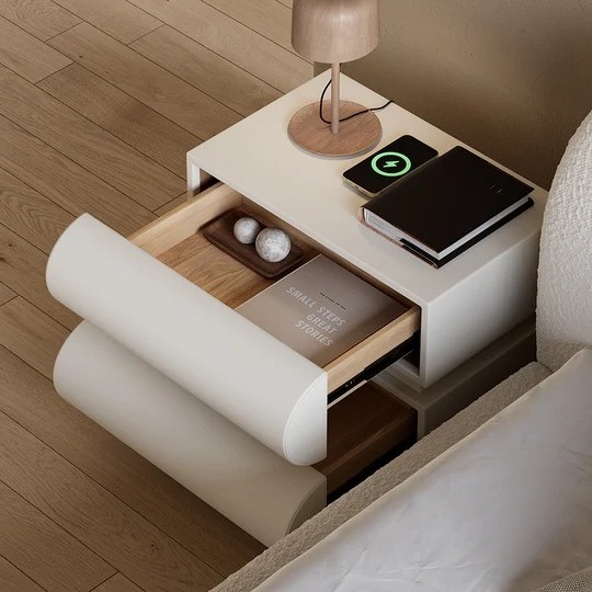 Modern White Bedside Table With Wireless Charging - rear_view