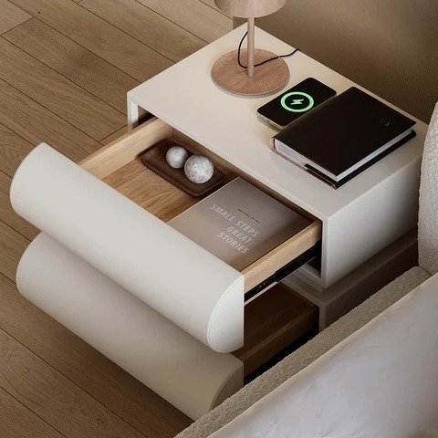 Modern White Bedside Table With Wireless Charging - bottom_view