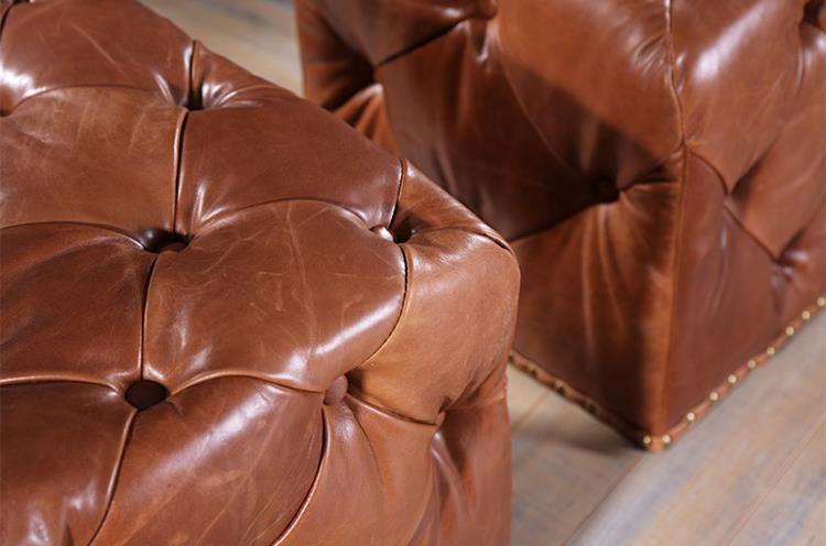 Tuxedo Cube Shape Leather Puff Stool - front_view