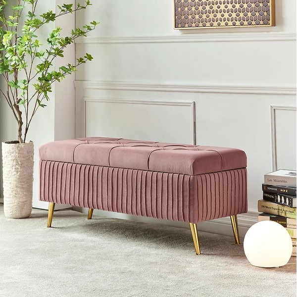 Modern Velvet Storage Bench - front_view