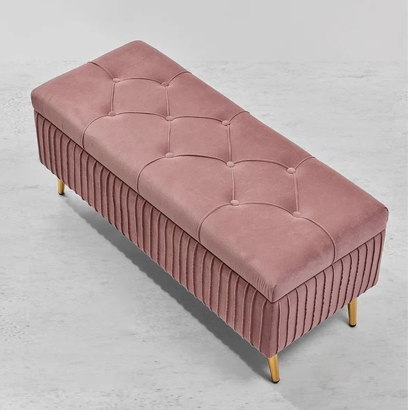 Modern Velvet Storage Bench - top_view