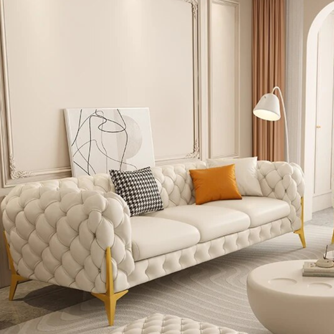Damask Modern White Fabric Sofa Set - front_view