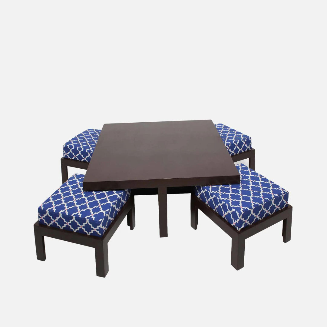 Nesting Coffee Table Set With 4 Stools - front_view
