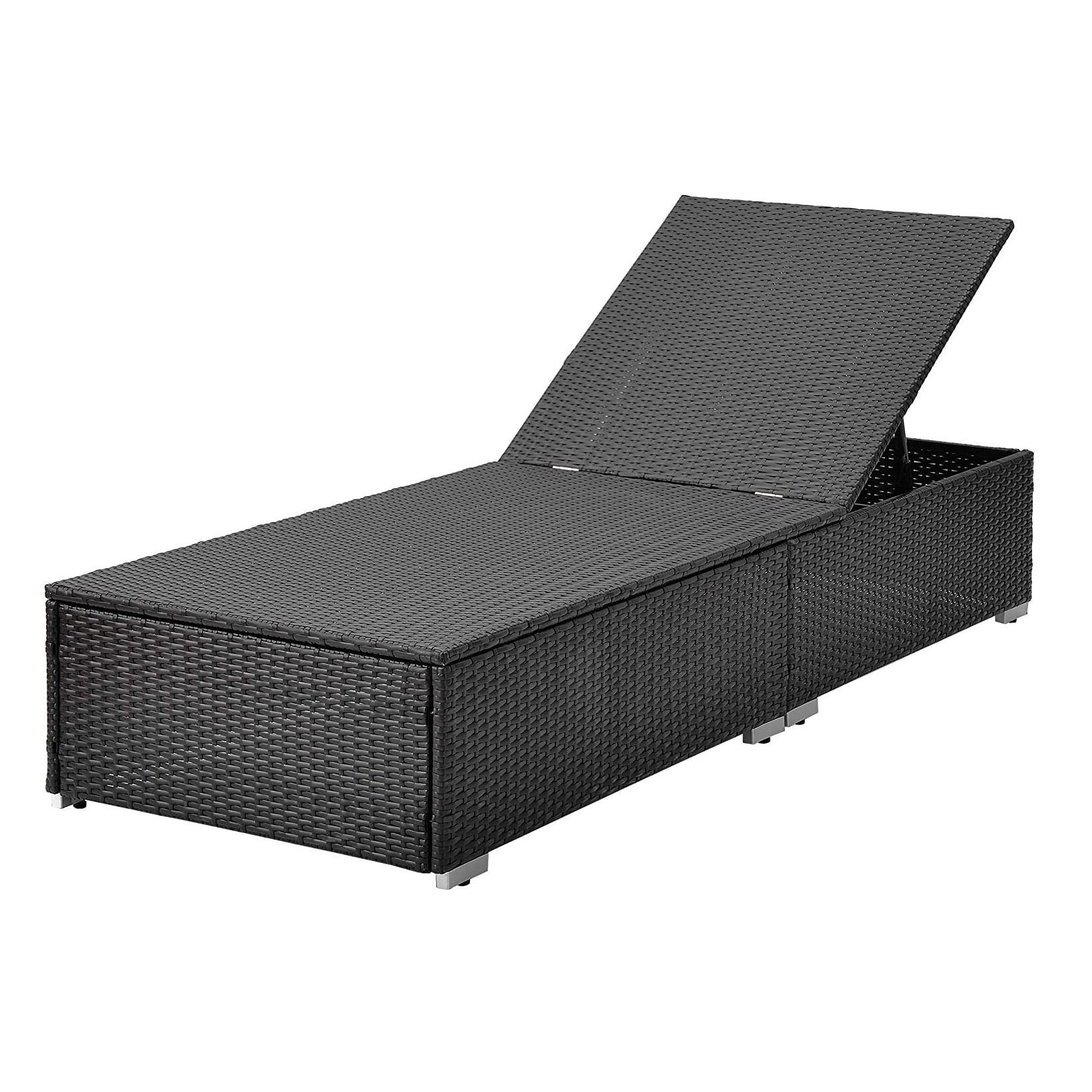Outdoor Rattan Wicker Sun Lounger Recliner Chair (Dark Brown) - rear_view