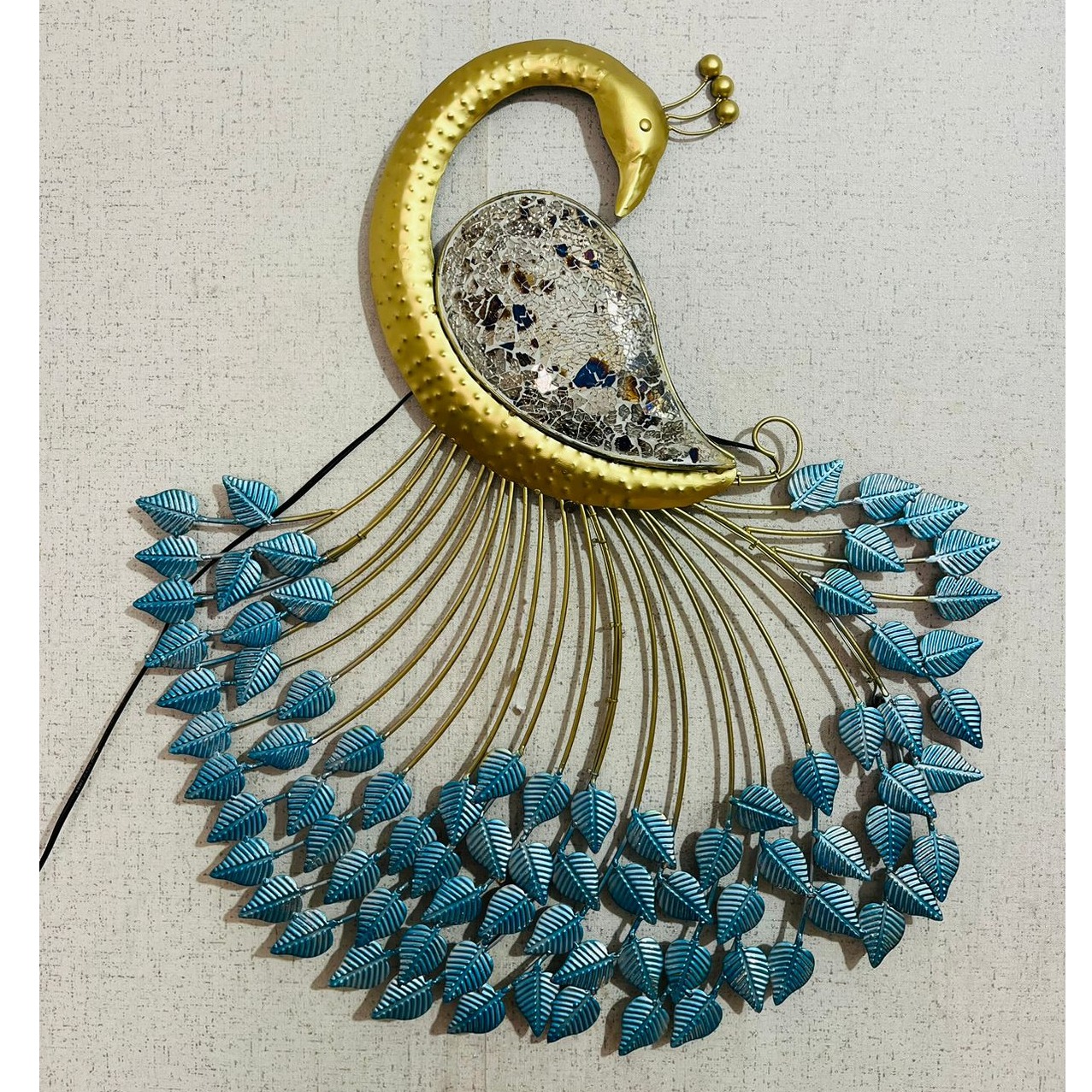 Hand Crafted Metal LED Peacock Hanging Wall Art - rear_view