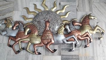 Orleans Metal Wall Décor Item Antique Metal 7 Running Horses with LED Home Décor Metal Wall Art - front_view