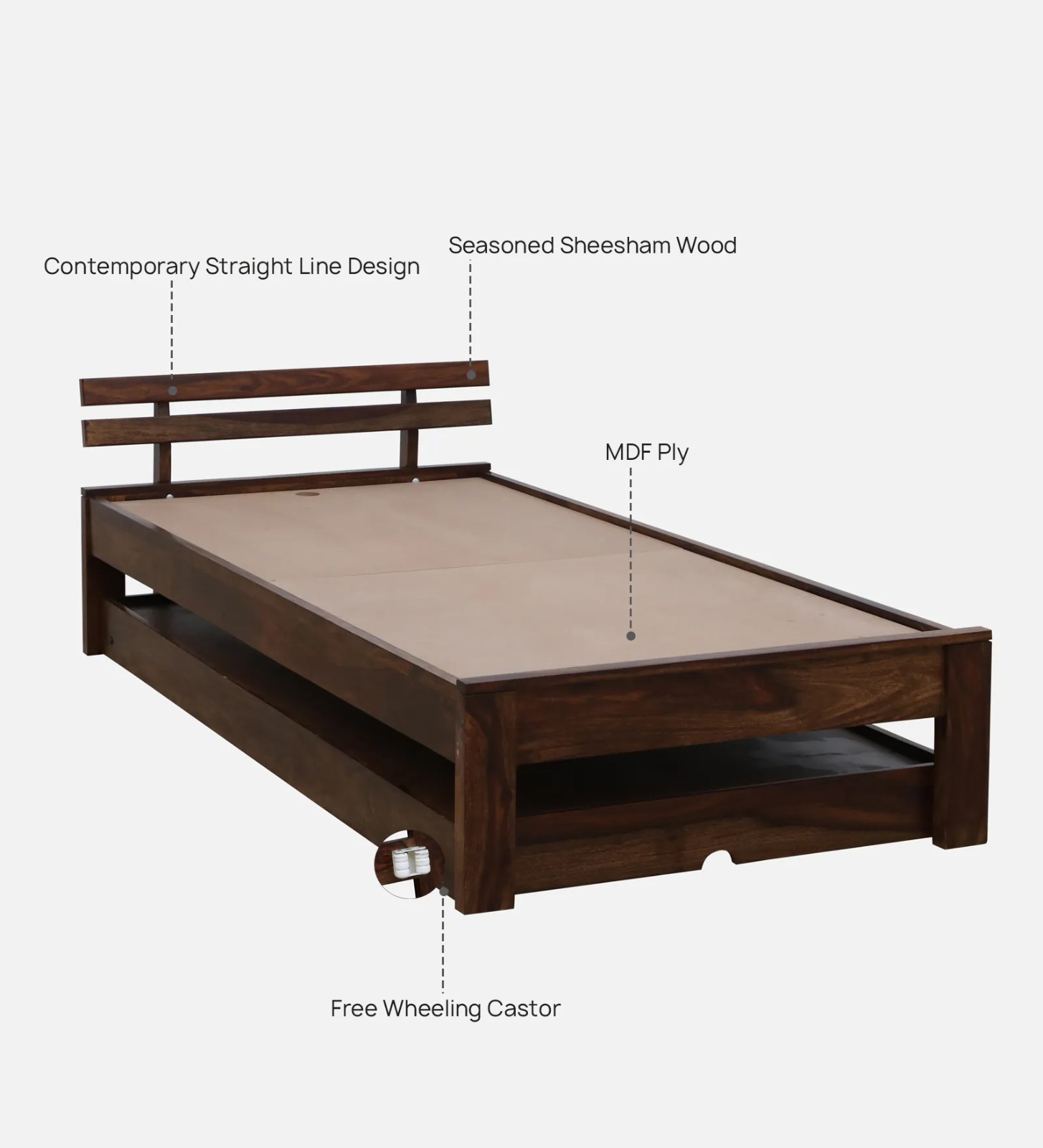 Pure Sheesham Wooden Single Bed - top_view