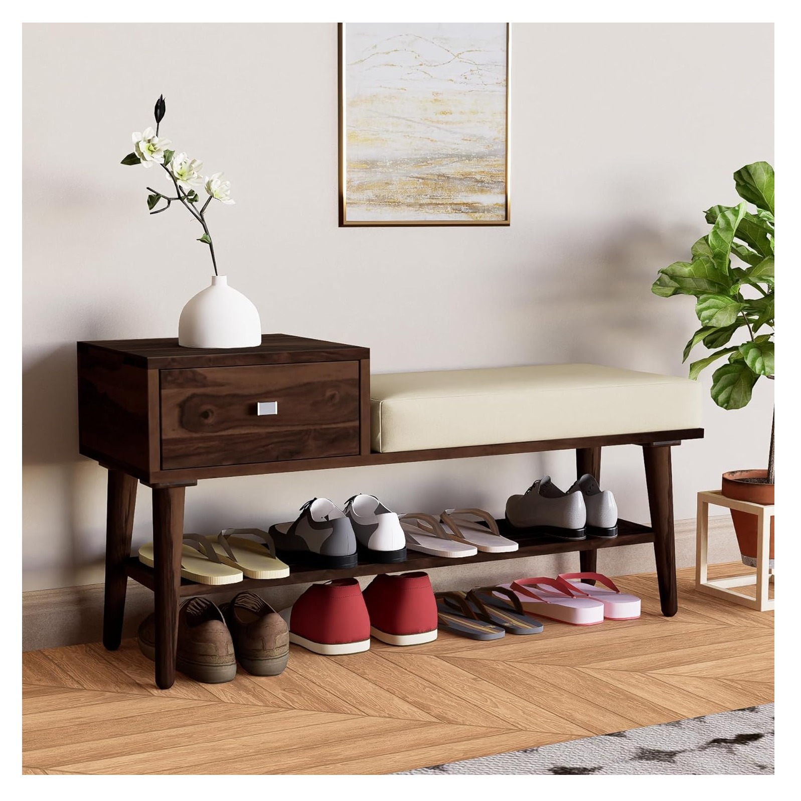 Wooden Shoe Shoe rack Organizer ( Walnut Finish) - front_view