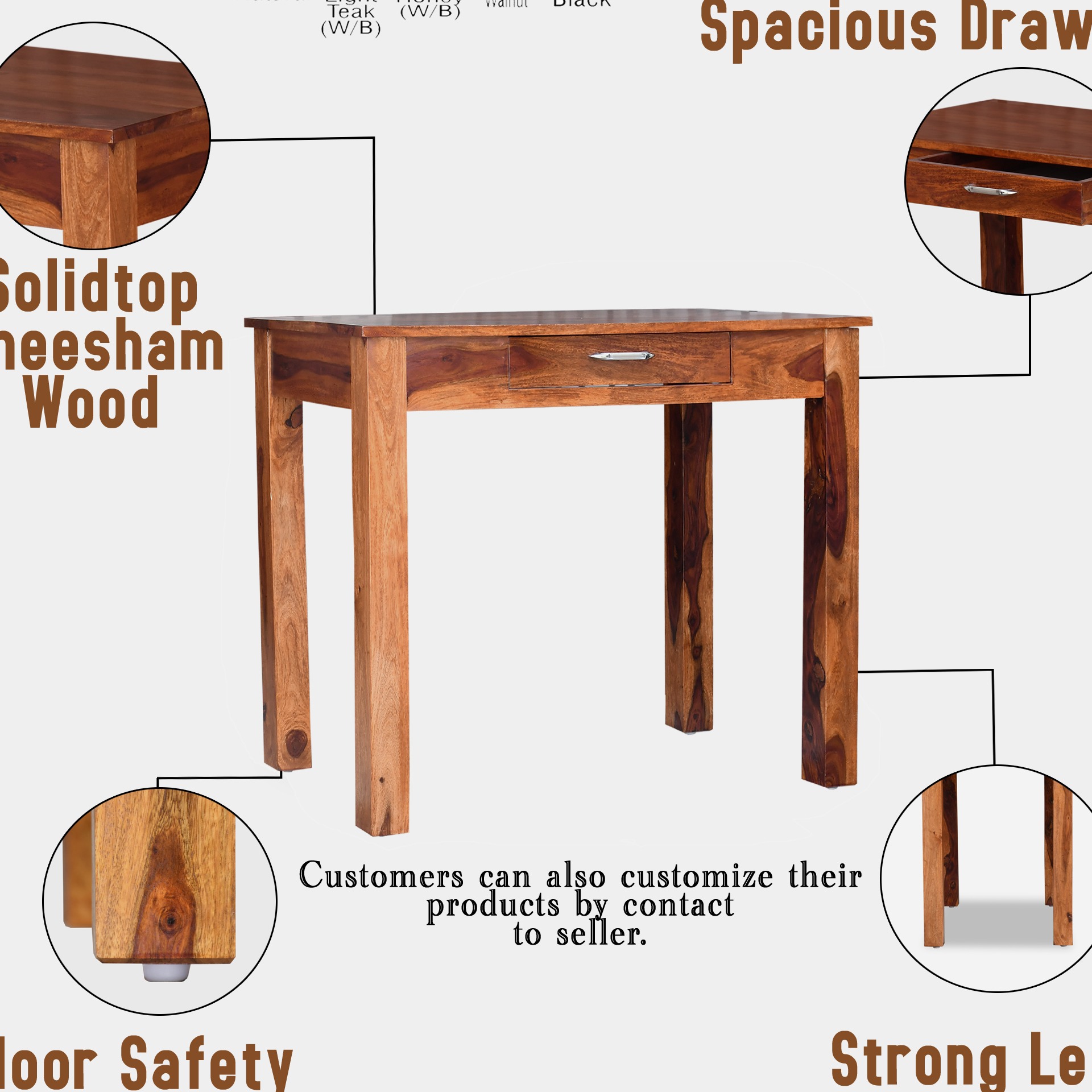Warren Sheesham Wood Study Desk with Drawer - top_view