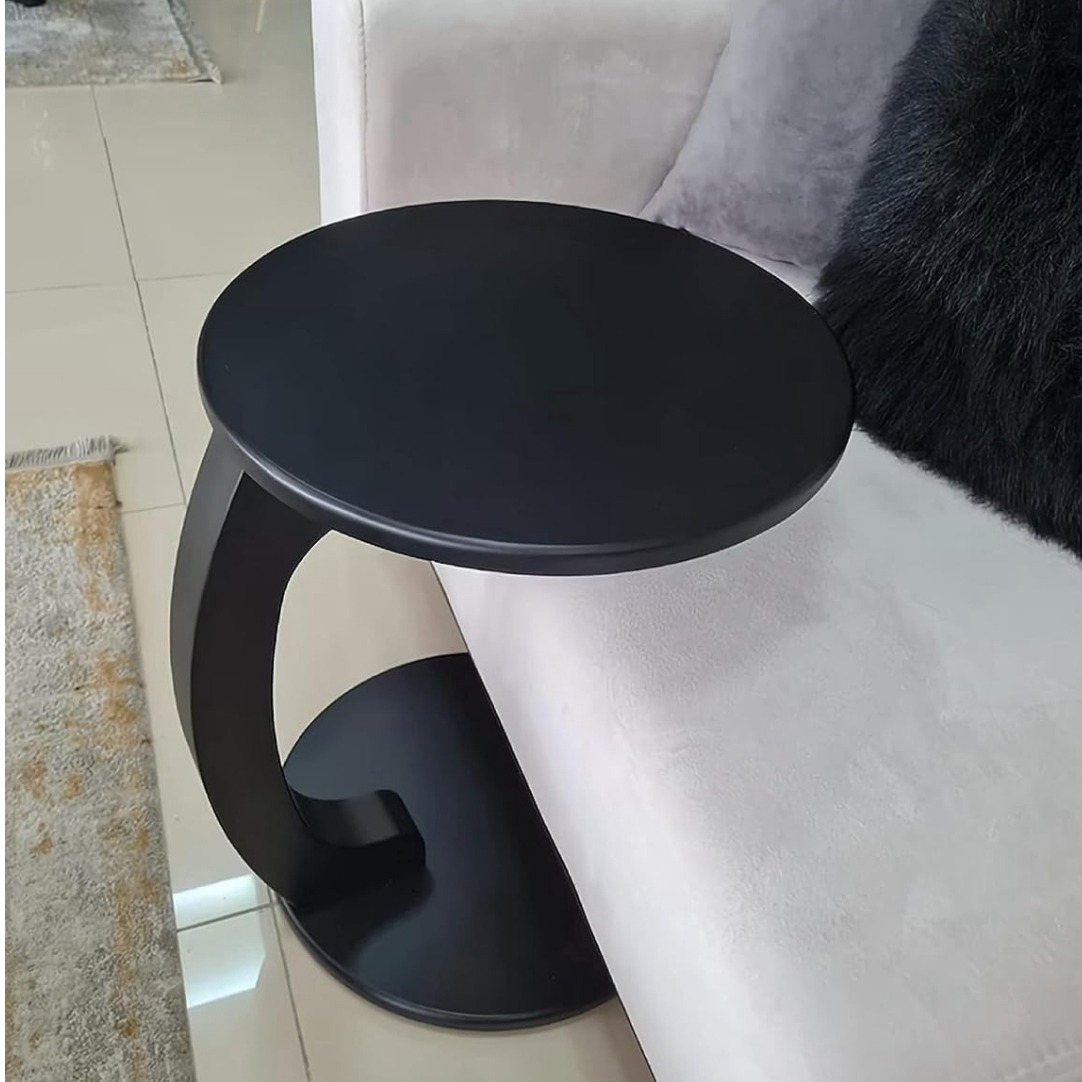 Bristo Round C Shaped End Table with Black Color - front_view