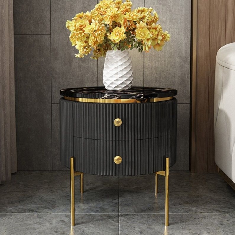 Kosmo Black Wooden Side Table with Drawers - front_view
