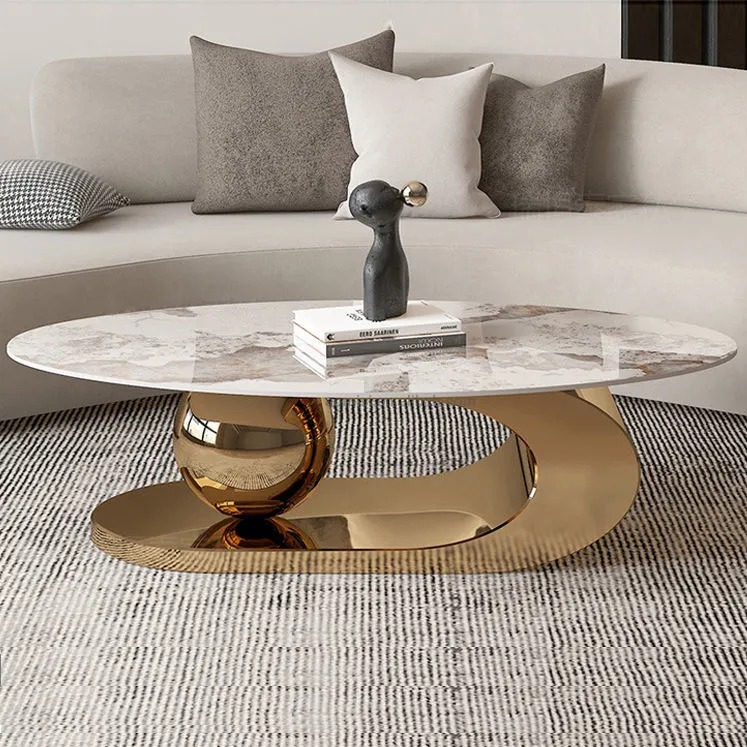 Slaric Gold oval Coffee Table(set of 2) - front_view