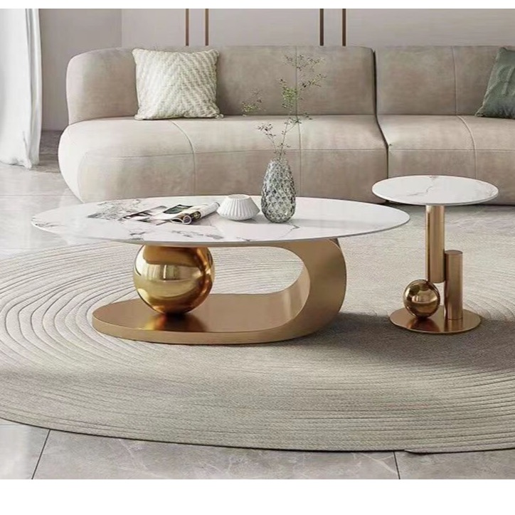 Slaric Gold oval Coffee Table(set of 2) - rear_view