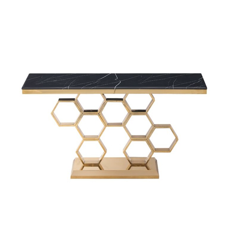Aryo Modern Black Marble consoleTable - left_view