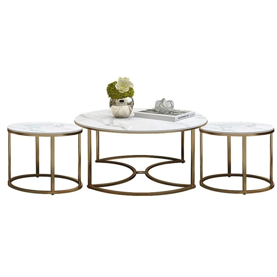 Vinca Nesting Coffee Table With Marble Tabletop (Set of 3) - rear_view