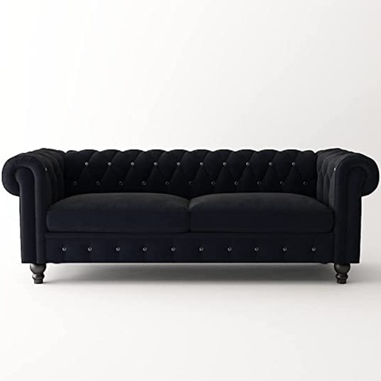 Daroo Velvet Fabric 3 Seater Sofa in Black Color - top_view