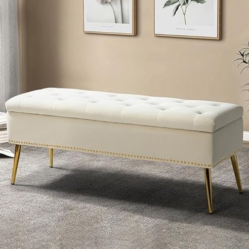 Alexa Storage Bench with Golden Metal Legs - front_view