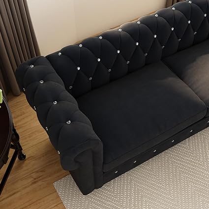 Daroo Velvet Fabric 3 Seater Sofa in Black Color - rear_view
