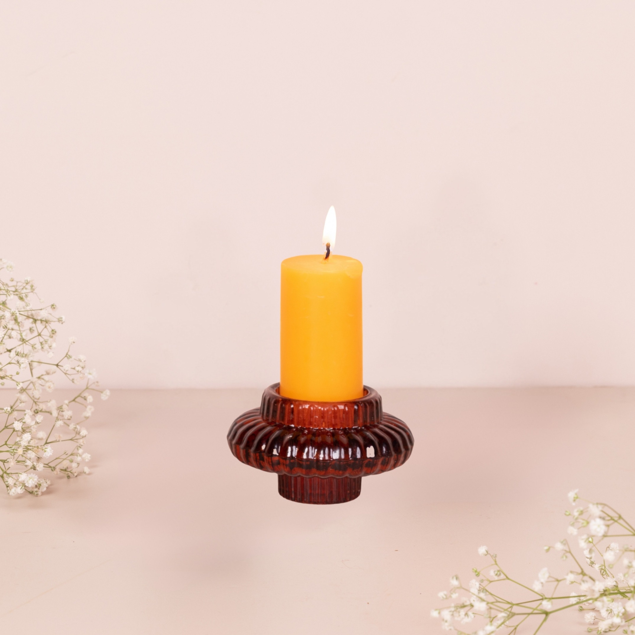 BURNT SIENNA GLASS CANDLE HOLDER - front_view