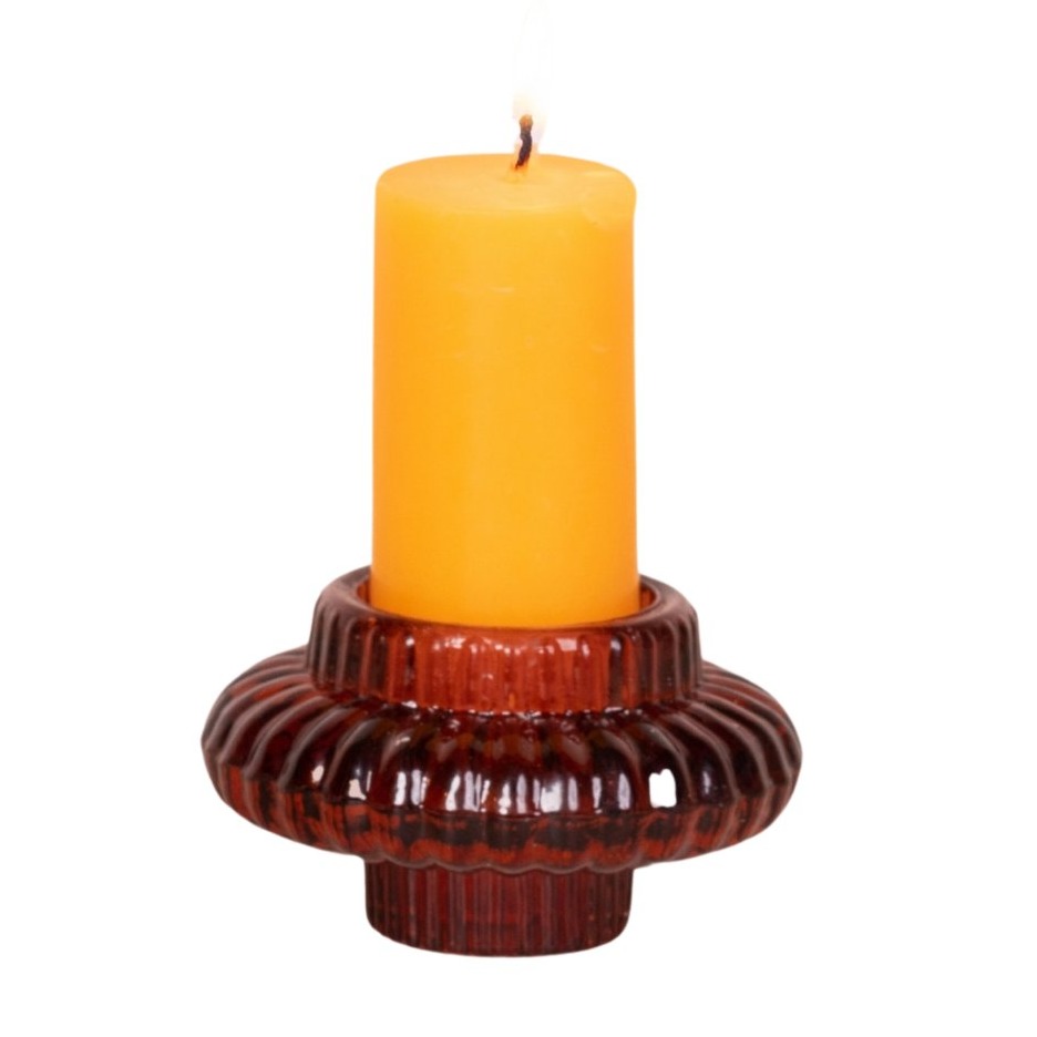 BURNT SIENNA GLASS CANDLE HOLDER - top_view