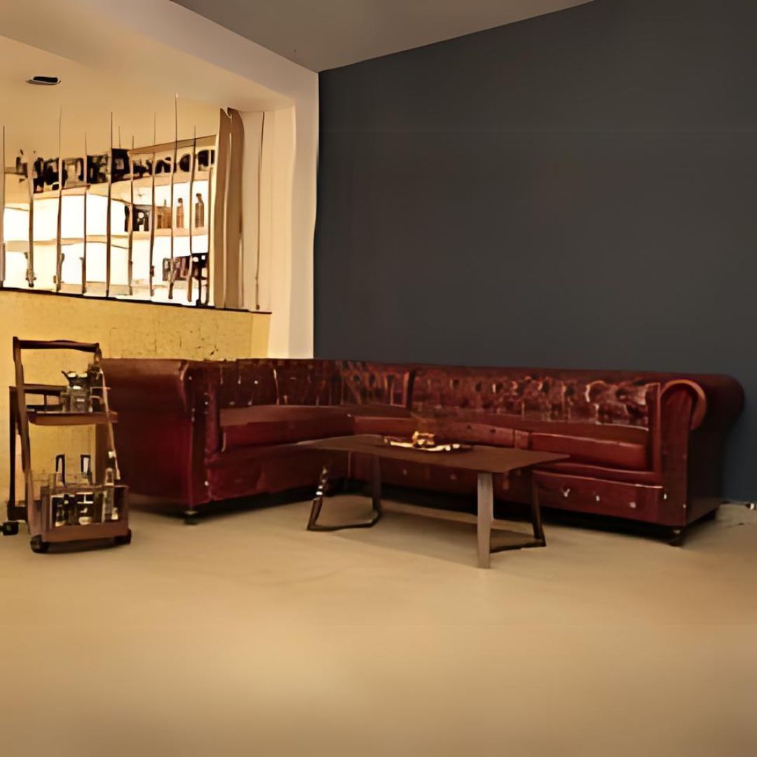 Buff Leather L Shape Chesterfield Sofa - front_view