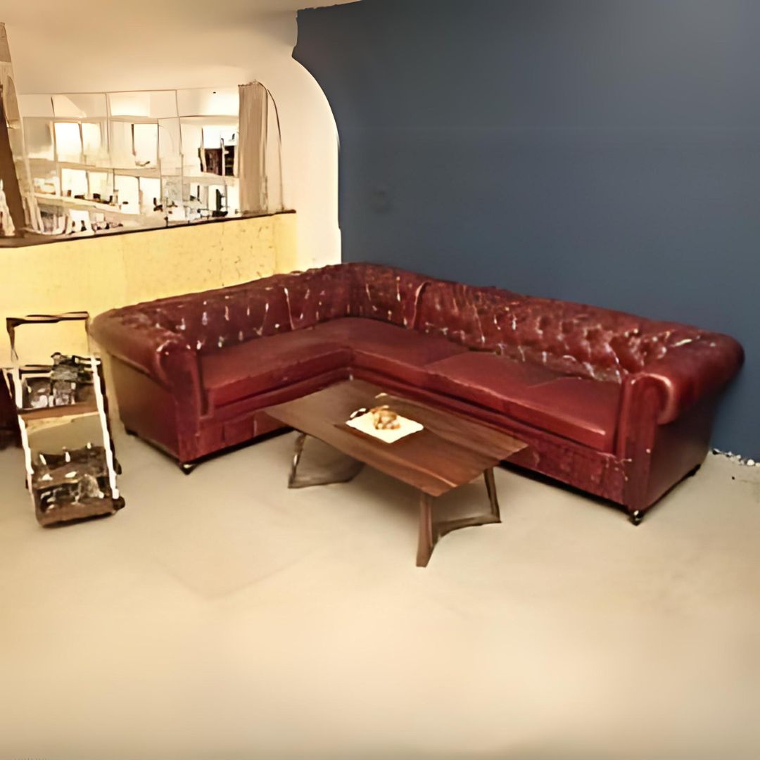 Buff Leather L Shape Chesterfield Sofa - top_view