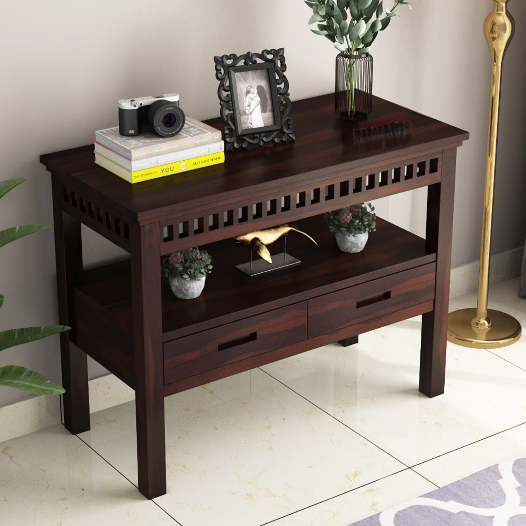 Cocobolo Console Table With Storage - top_view