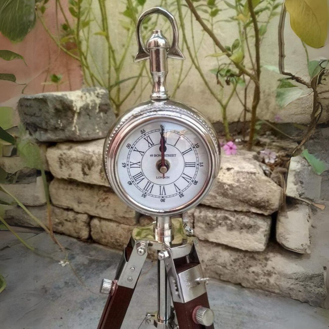 Adjustable Wooden Tripod Stand Desk Clock - rear_view
