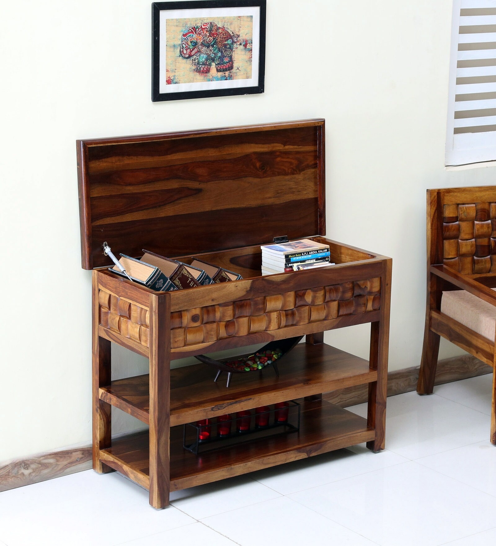 Woodway Console Table in Teak Finish - left_view