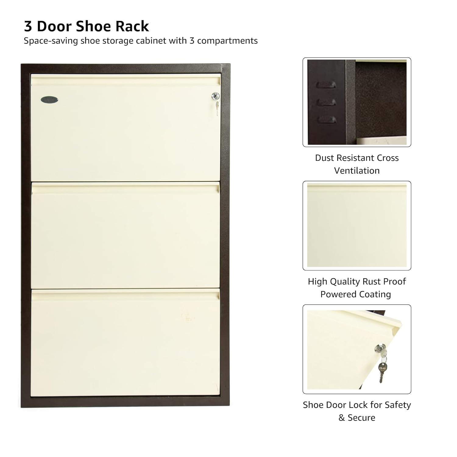 Tahara 3 Door Wall Mounted Metal Shoe Rack - rear_view