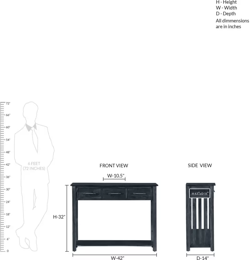 Hana Solid Sheesham Wood Console Table for Living Room - left_view