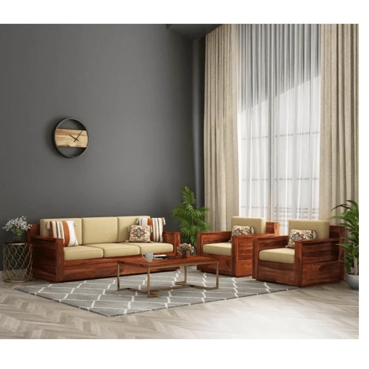 Porto Solid Sheesham Wood 5 Seater Sofa Set - front_view