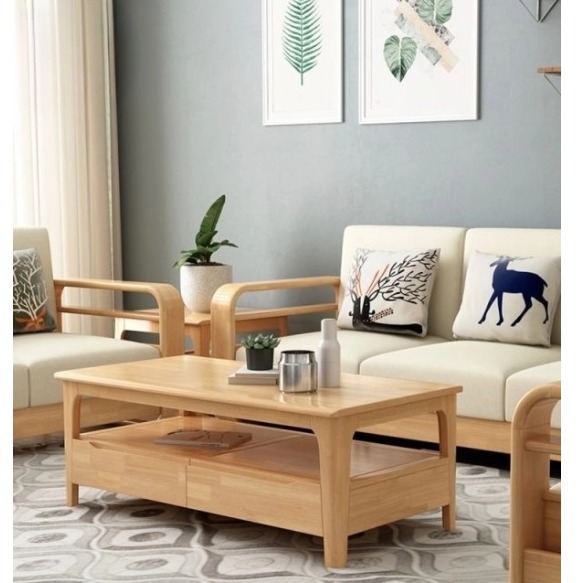 Scandinavian Beige Solid Mango Wood 5 Seater Sofa Set - left_view