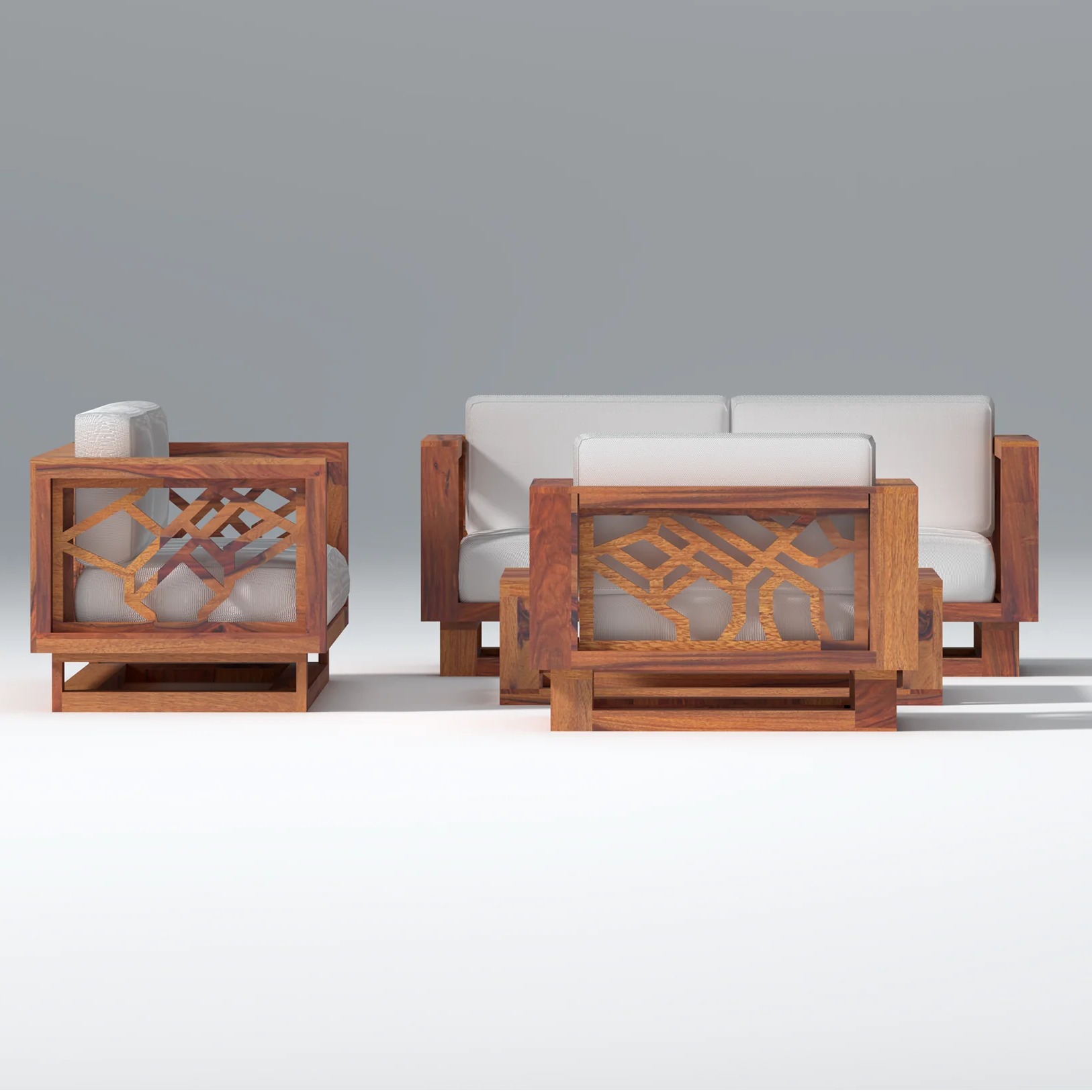 Cushy Solid Sheesham Wood 5 seater sofa Set - rear_view