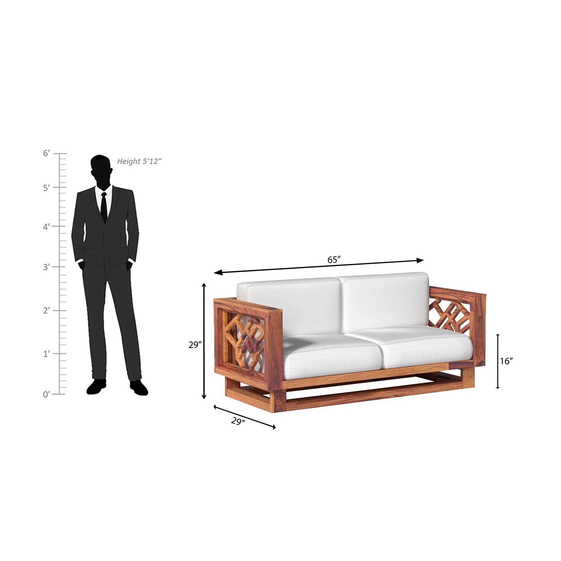 Cushy Solid Sheesham Wood 5 seater sofa Set - left_view
