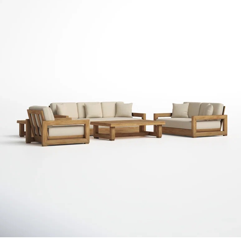 Solid Mango Wood 5 Seater Sofa Set - top_view