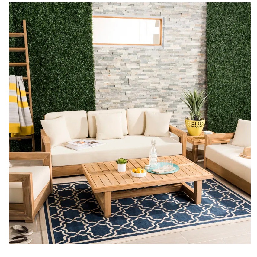 Solid Mango Wood 5 Seater Sofa Set - rear_view