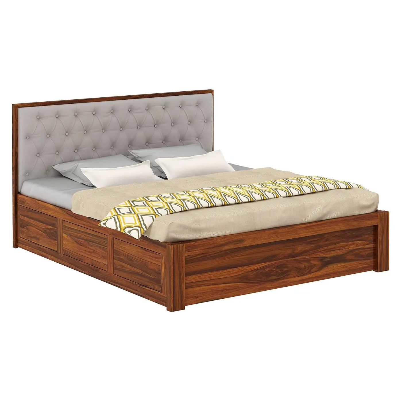 Decan Solid Sheesham Wood King Size Bed With Storage - rear_view
