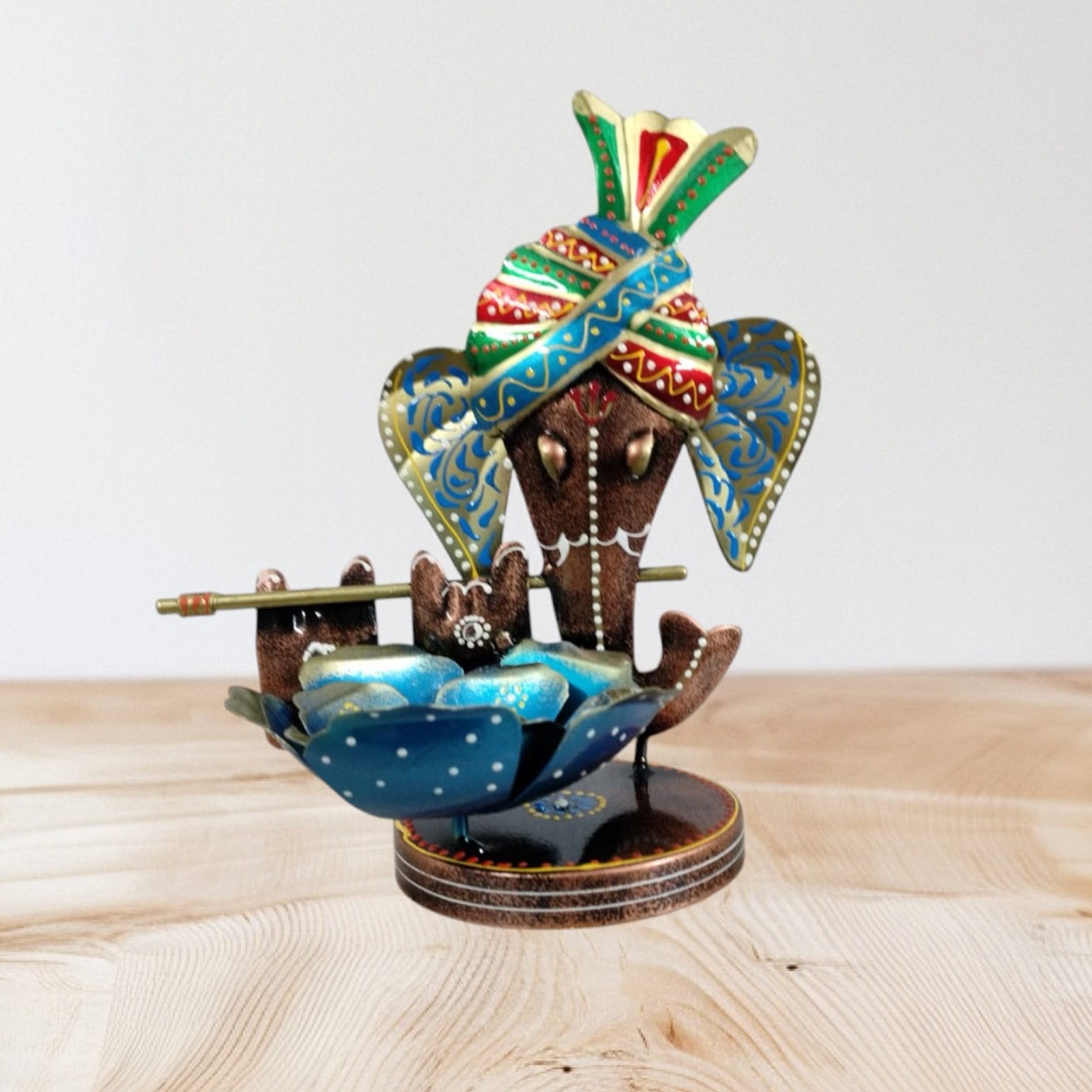 Handcrafted Metal Ganesh Brown Tea Light Holder - front_view