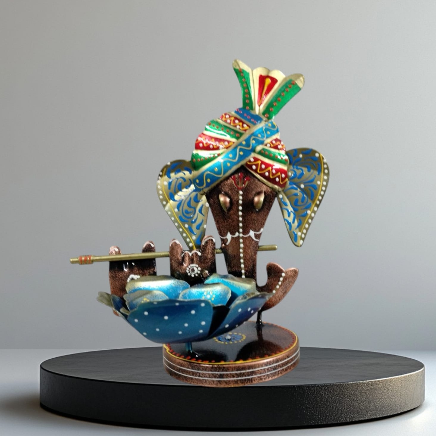 Handcrafted Metal Ganesh Brown Tea Light Holder - top_view