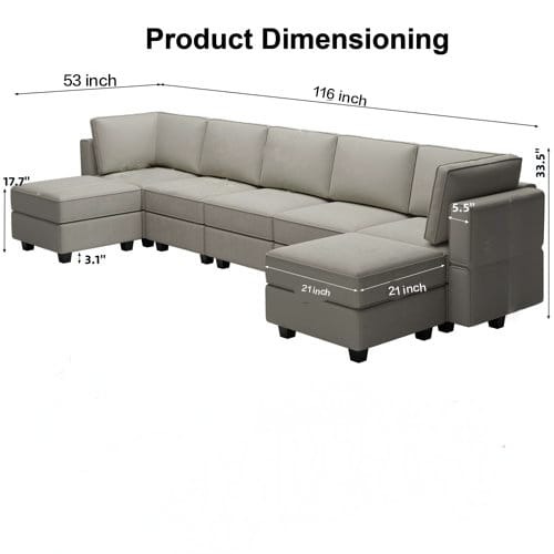 Silverster Modern 9 Seater U Shaped Sectional Sofa Set - top_view