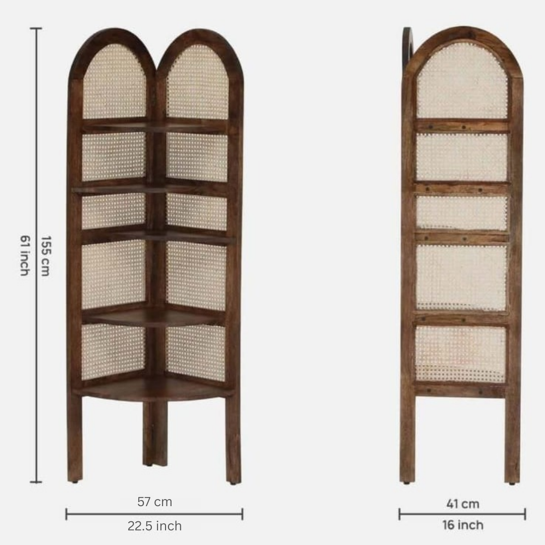 Sheesham Wood Rattan Display Shelf - rear_view
