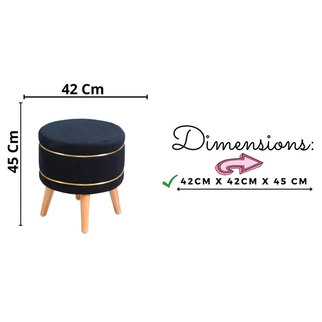 Pouffes Sitting Stool For Living Room, Mudda Puffy Wooden Ottoman Stools, Pouffe Footstool 16x16x18 Inch, Black - front_view