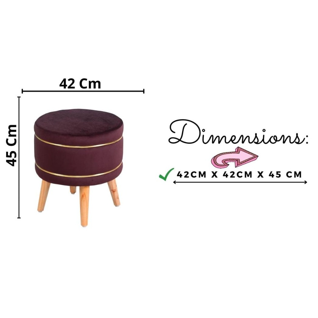 Pouffes Sitting Stool For Living Room, Mudda Puffy Wooden Ottoman Stools, Pouffe Footstool 16x16x18 Inch, Coffee - front_view